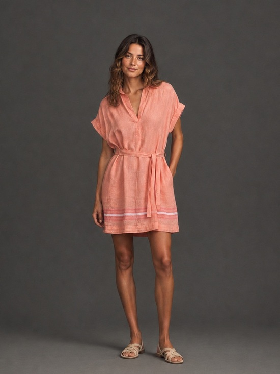 Dresses & Skirts - Talbots Coral Linen Belted Shirt Dress Size Large
